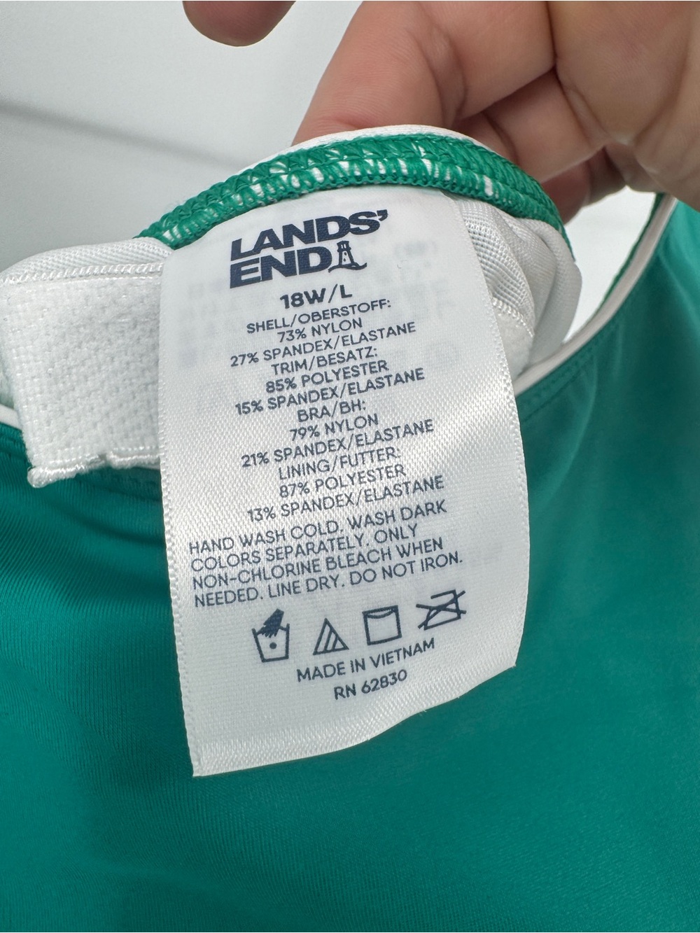 NWT Lands End 18W Long Colorblock One-Piece Swimsuit in Teal, Mint & Navy 0122 - Picture 5 of 5